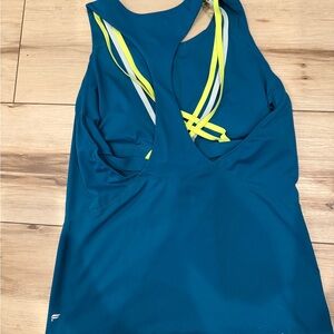Fabletics Teal Tank Top with Yellow and White Straps